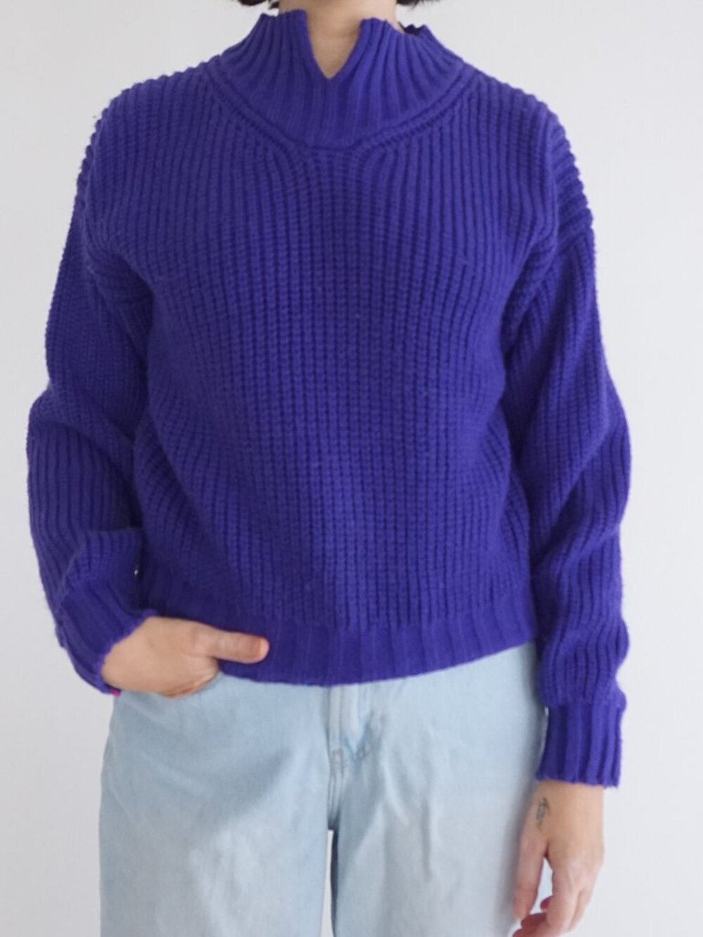 Vintage Sterano Purple Ribbed Mock Neck Chunky Fisherman Heritage Sweater S